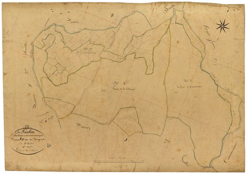 Fâchin, cadastre ancien : plan parcellaire de la section B dite des Bougnons, feuille 1