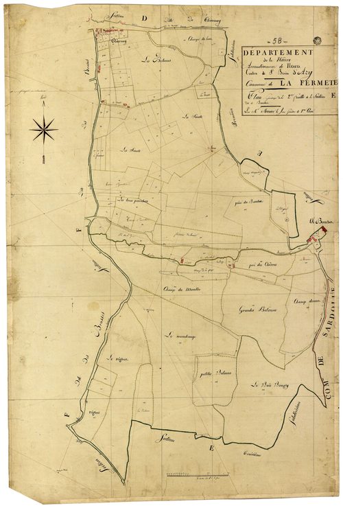 La Fermeté, cadastre ancien : plan parcellaire de la section E dite du Bouchot, feuille 2