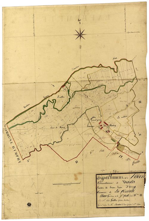 La Fermeté, cadastre ancien : plan parcellaire de la section H dite de Rancy, feuille 7