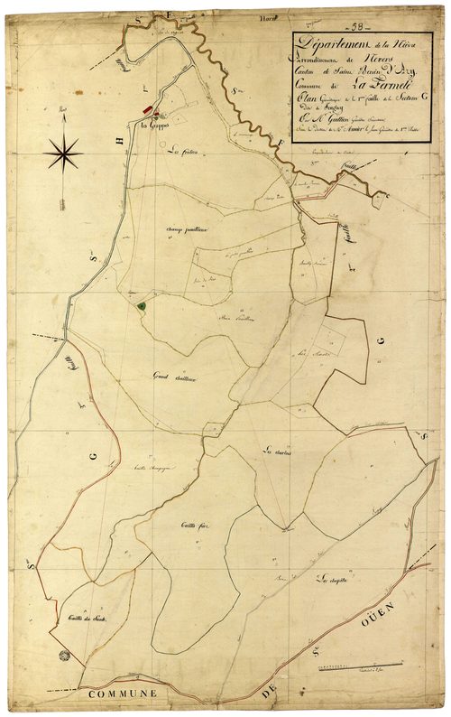 La Fermeté, cadastre ancien : plan parcellaire de la section G dite de Jeugny, feuille 1