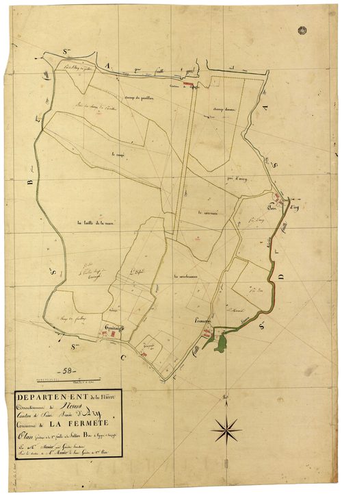 La Fermeté, cadastre ancien : plan parcellaire de la section B dite de Cigogne et Traizaigle, feuille 1