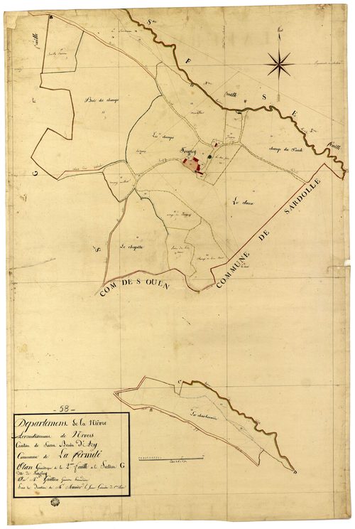 La Fermeté, cadastre ancien : plan parcellaire de la section G dite de Jeugny, feuille 2