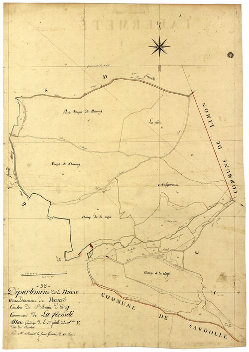 La Fermeté, cadastre ancien : plan parcellaire de la section E dite du Bouchot, feuille 1