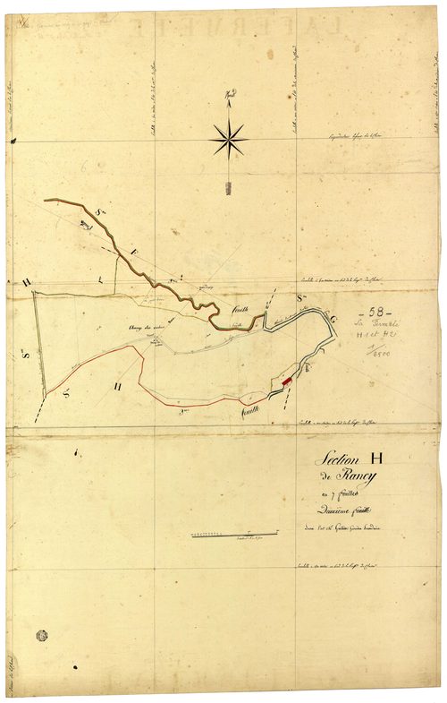 La Fermeté, cadastre ancien : plan parcellaire de la section H dite de Rancy, feuille 2