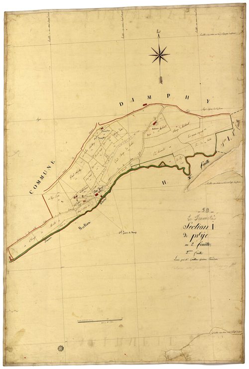 La Fermeté, cadastre ancien : plan parcellaire de la section I dite de Prye, feuille 2