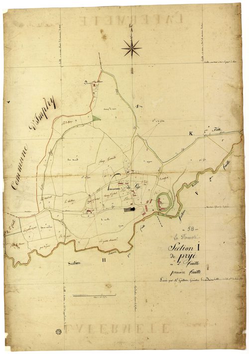 La Fermeté, cadastre ancien : plan parcellaire de la section I dite de Prye, feuille 1