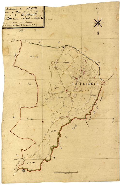 La Fermeté, cadastre ancien : plan parcellaire de la section K dite des Usages de la Fermeté, feuille 1