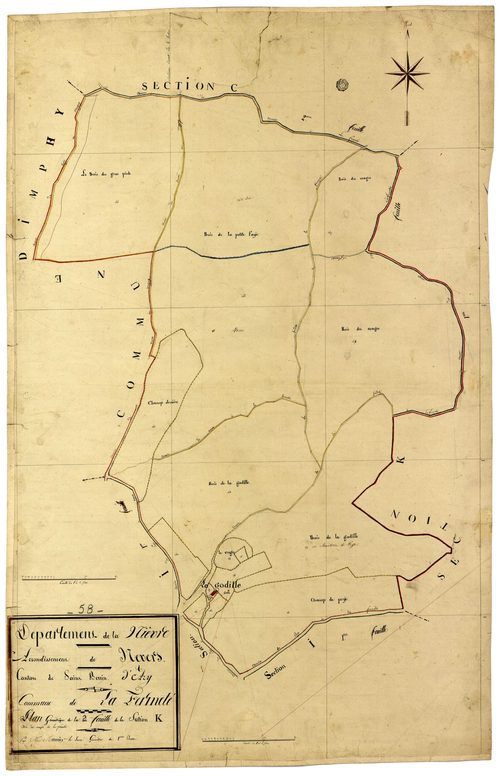 La Fermeté, cadastre ancien : plan parcellaire de la section K dite des Usages de la Fermeté, feuille 2