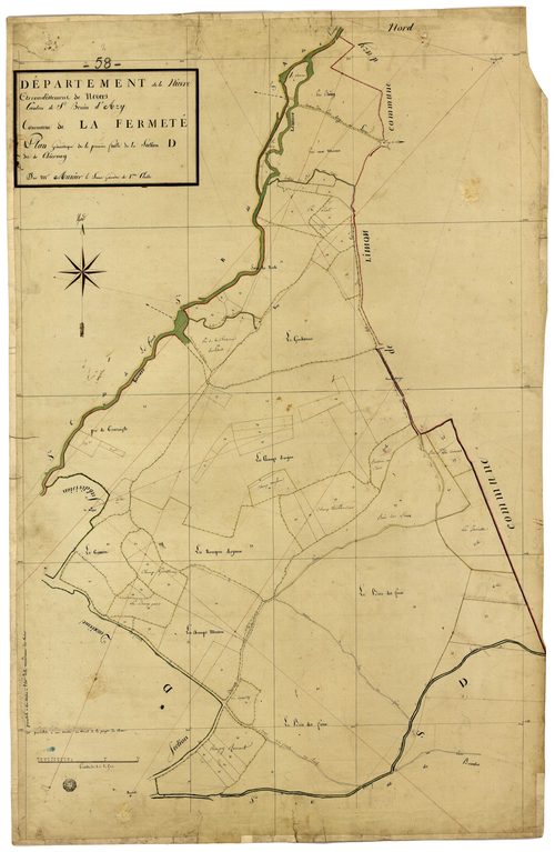 La Fermeté, cadastre ancien : plan parcellaire de la section D dite de Thiernay, feuille 1