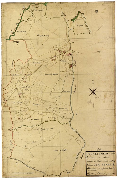 La Fermeté, cadastre ancien : plan parcellaire de la section F dite des Brosses, feuille 1