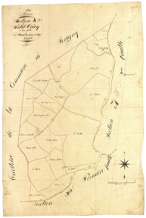 Fertrève, cadastre ancien : plan parcellaire de la section F dite du Petit Crécy, feuille 1