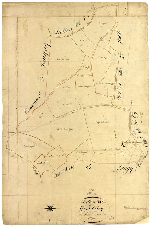 Fertrève, cadastre ancien : plan parcellaire de la section G dite du Gros Crécy, feuille 1