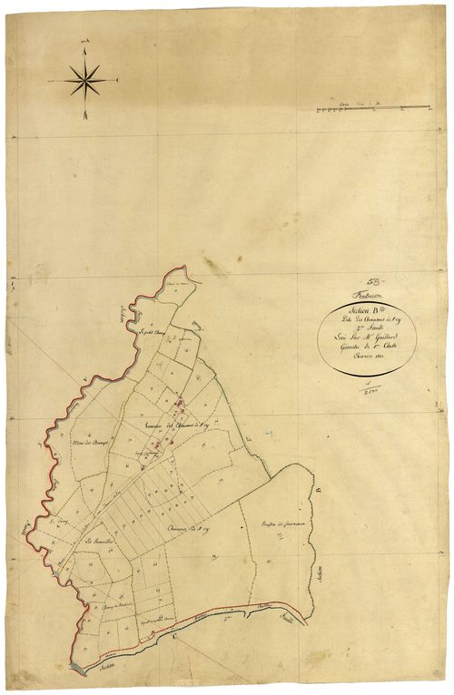 Fertrève, cadastre ancien : plan parcellaire de la section B dite des Chaumes de Saint-Cy, feuille 2
