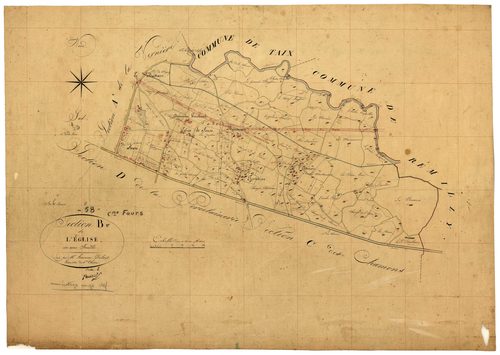Fours, cadastre ancien : plan parcellaire de la section B dite de l'Église