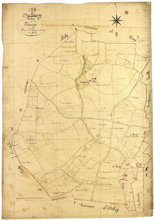 Frasnay-Reugny, cadastre ancien : plan parcellaire de la section A dite de Frasnay, feuille 1