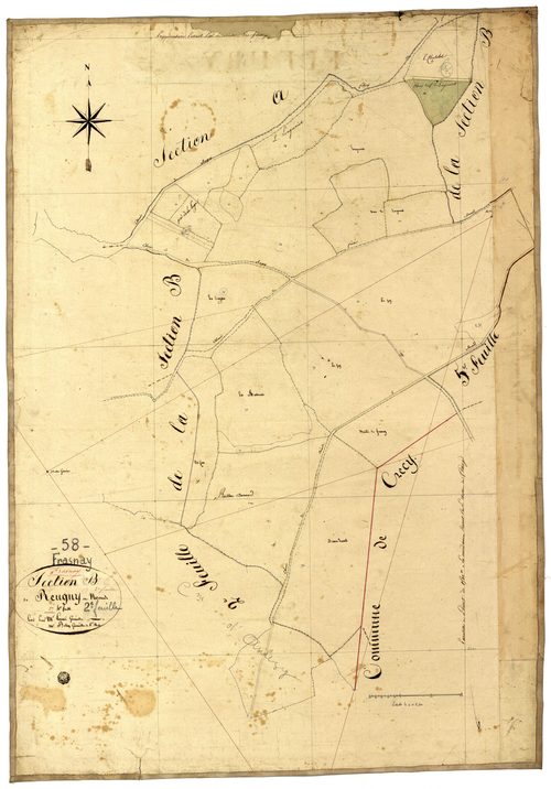 Frasnay-Reugny, cadastre ancien : plan parcellaire de la section B dite de Reugny et Néronde, feuille 2