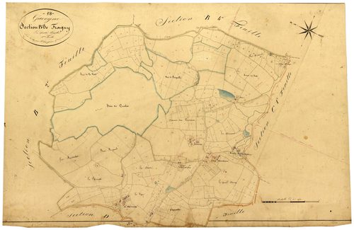 Gâcogne, cadastre ancien : plan parcellaire de la section B dite de Fragny, feuille 1