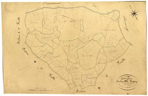 Gâcogne, cadastre ancien : plan parcellaire de la section B dite de Fragny, feuille 3