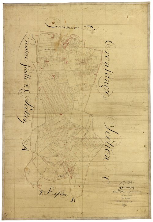 Germigny-sur-Loire, cadastre ancien : plan parcellaire de la section B dite des Petits Varennes, feuille 1