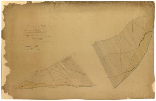 Germigny-sur-Loire, cadastre ancien : plan parcellaire de la section H dite de la Saulaie et de la Loire : terrains corrodés suite à l'inondation de 1846