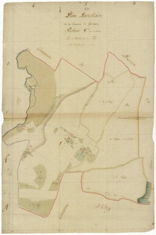 Guérigny, cadastre ancien : plan parcellaire de la section C dite de la Quellerie