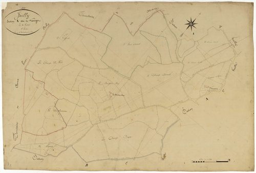 Jailly, cadastre ancien : plan parcellaire de la section A dite de Varigot, feuille 1