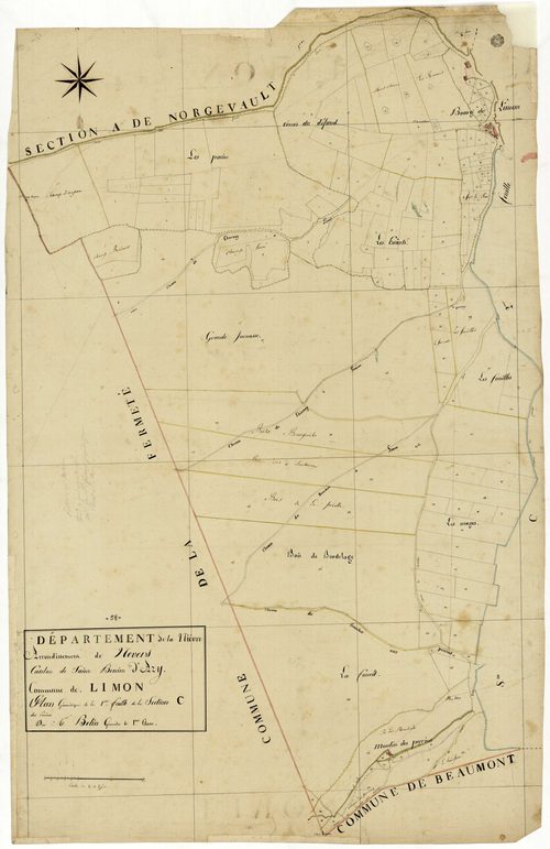 Limon, cadastre ancien : plan parcellaire de la section C dite des Perrins, feuille 1