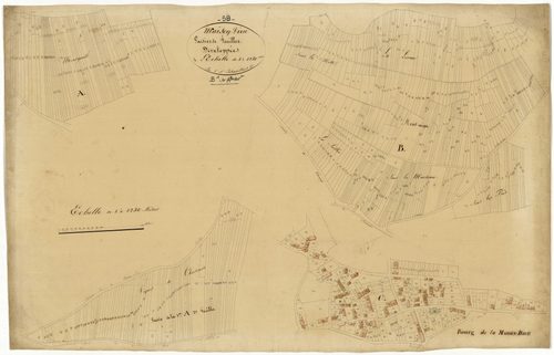 La Maison-Dieu, cadastre ancien : plan parcellaire de la section A dite du Grand et Petit Maulay, feuille 2 et de la section B dite du Bourg, feuille 1, développement