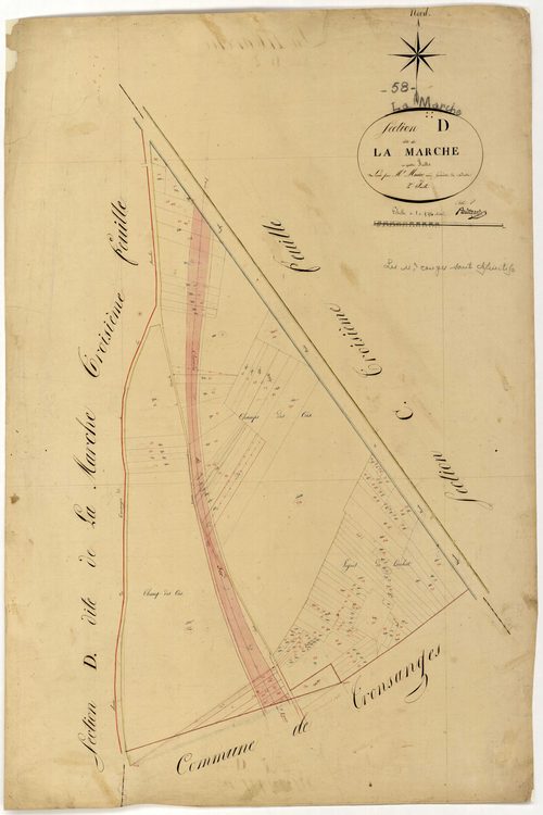 La Marche, cadastre ancien : plan parcellaire de la section D dite de la Marche, feuille 2