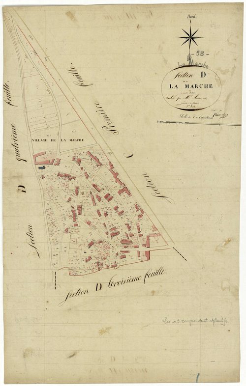 La Marche, cadastre ancien : plan parcellaire de la section D dite de la Marche, feuille 1
