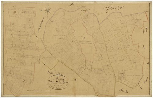 Marcy, cadastre ancien : plan parcellaire de la section B dite de Marcy, feuille 1