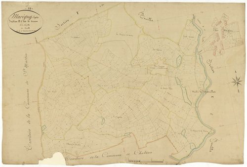 Marigny-l'Église, cadastre ancien : plan parcellaire de la section F dite de Cueuzon, feuille 3