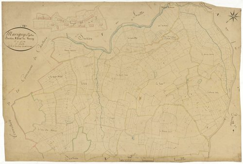 Marigny-l'Église, cadastre ancien : plan parcellaire de la section E dite du Bourg, feuille 1
