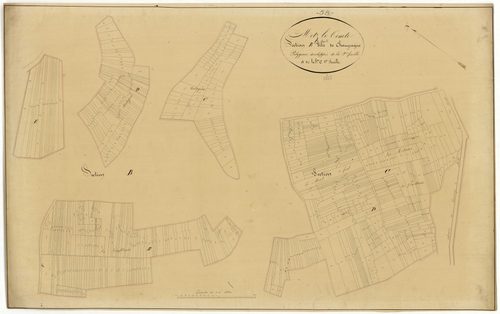 Metz-le-Comte, cadastre ancien : plan parcellaire de la section B dite du Bourg, feuille 2 et de la section C dite de Champagne, feuille 1, développement