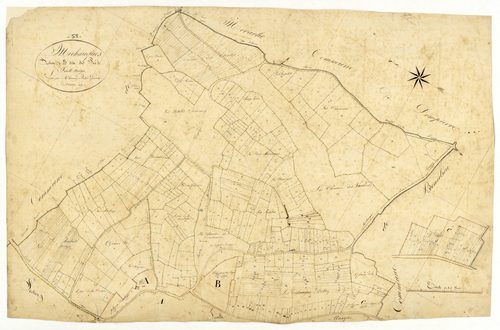 Michaugues, cadastre ancien : plan parcellaire de la section B dite des Prés