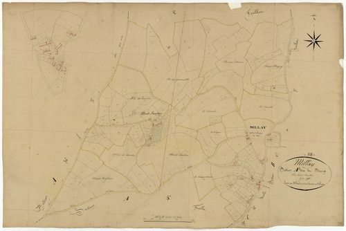 Millay, cadastre ancien : plan parcellaire de la section A dite du Bourg, feuille 2
