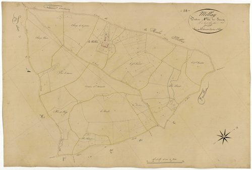 Millay, cadastre ancien : plan parcellaire de la section A dite du Bourg, feuille 3