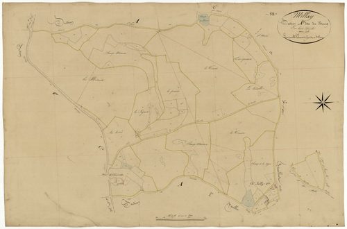 Millay, cadastre ancien : plan parcellaire de la section A dite du Bourg, feuille 7
