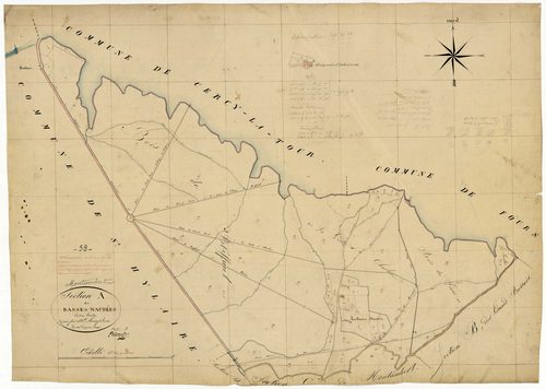 Montambert, cadastre ancien : plan parcellaire de la section A dite des Basses Naudées