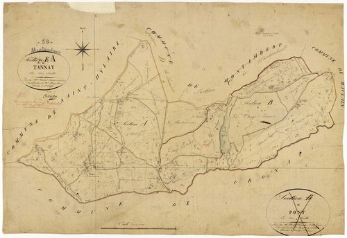 Montambert, cadastre ancien : plan parcellaire de la section E dite de Tannay