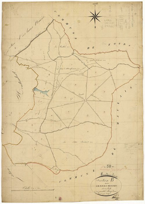 Montambert, cadastre ancien : plan parcellaire de la section B dite des Grands Bessais