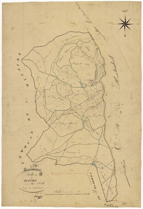 Montambert, cadastre ancien : plan parcellaire de la section D dite de Jeannet