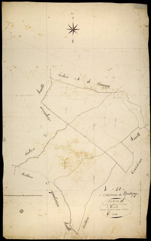 Montigny-aux-Amognes, cadastre ancien : plan parcellaire de la section D dite du Bourg, feuille 3