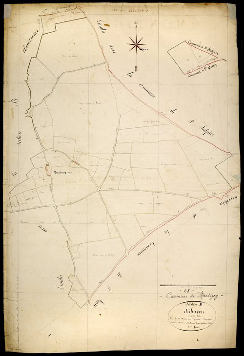 Montigny-aux-Amognes, cadastre ancien : plan parcellaire de la section B dite de Chébaron, feuille 3