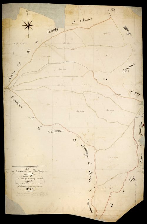 Montigny-aux-Amognes, cadastre ancien : plan parcellaire de la section D dite du Bourg, feuille 1