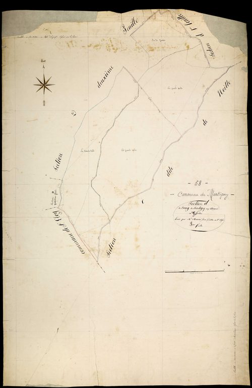 Montigny-aux-Amognes, cadastre ancien : plan parcellaire de la section D dite du Bourg, feuille 4