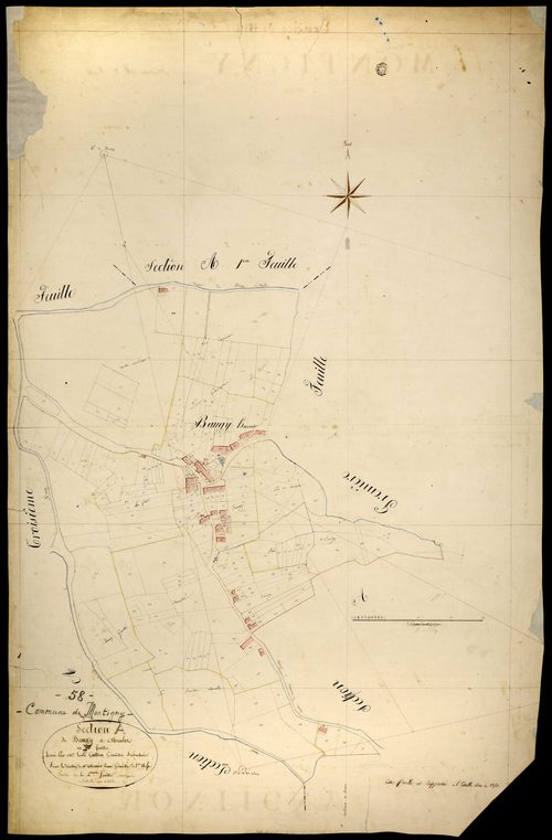 Montigny-aux-Amognes, cadastre ancien : plan parcellaire de la section A dite de Baugy et Meulot, feuille 2