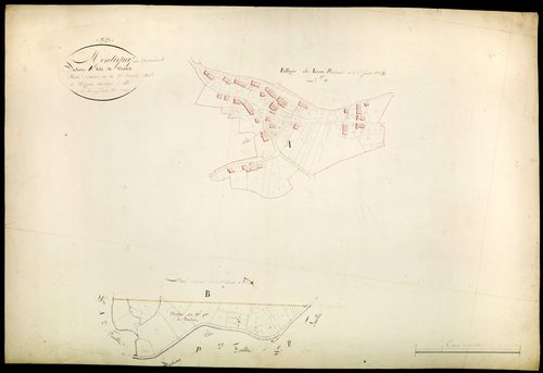 Montigny-en-Morvan, cadastre ancien : plan parcellaire de la section B dite de Veaux, feuille 1, développement