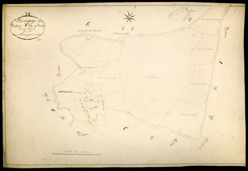 Montigny-sur-Canne, cadastre ancien : plan parcellaire de la section C dite du Bourg, feuille 1
