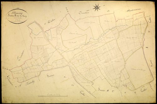 Moussy, cadastre ancien : plan parcellaire de la section B dite du Bourg, feuille 1